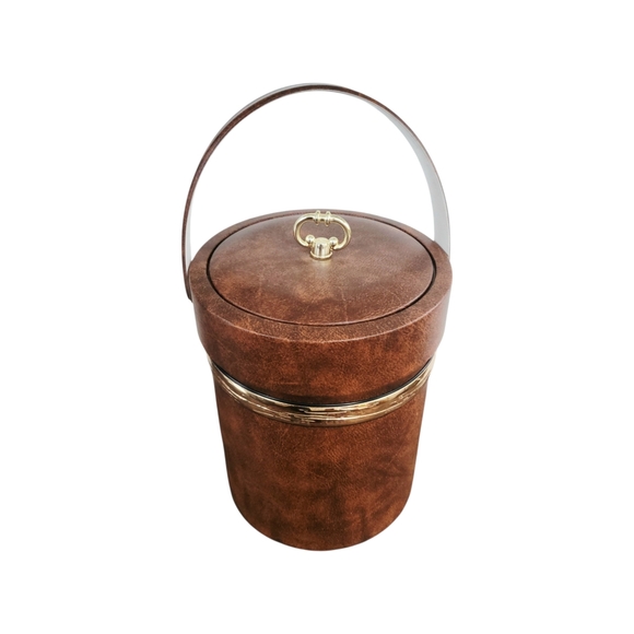 Vintage Other - Vintage MCM Retro Brown Faux Leather Tall Ice Bucket
